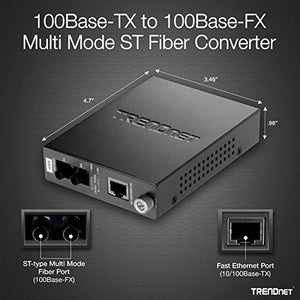 TRENDnet 100Base-TX to 100Base-FX Multi Mode ST Fiber Media Converter (2 Km / 1.2 Miles), Auto-Negotiation, Auto-MDIX, Full-Duplex Mode, Fiber to Ethernet Converter, Lifetime Protection, TFC-110MST - MFerraz Tecnologia